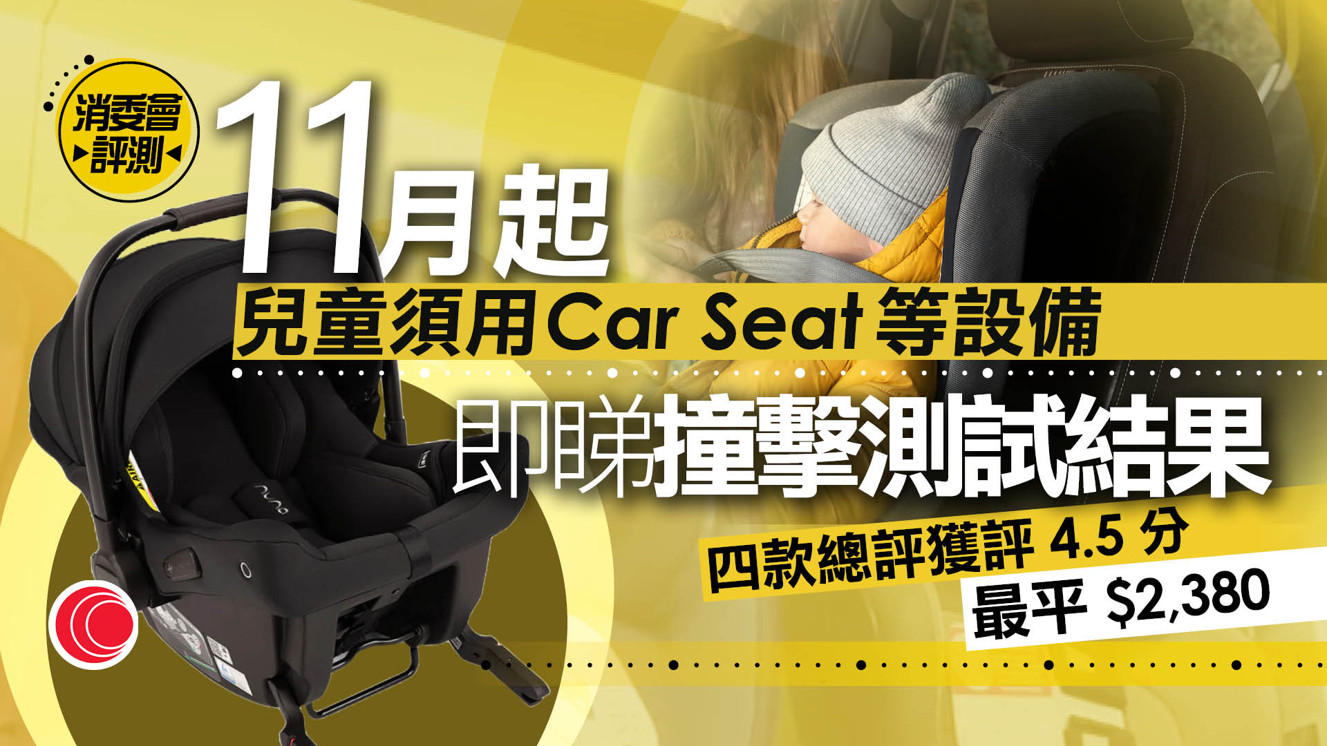 消委會｜22款兒童汽車安全座椅撞擊測試　3款保護力較弱　最平一款總評獲4.5分