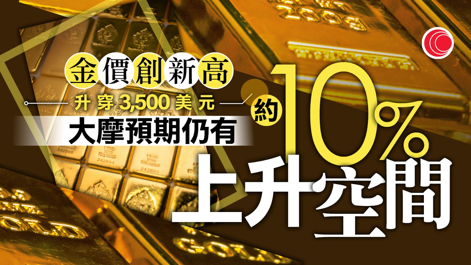 金價創新高升穿3,500美元　摩根士丹利料金價還有一成上升空間
