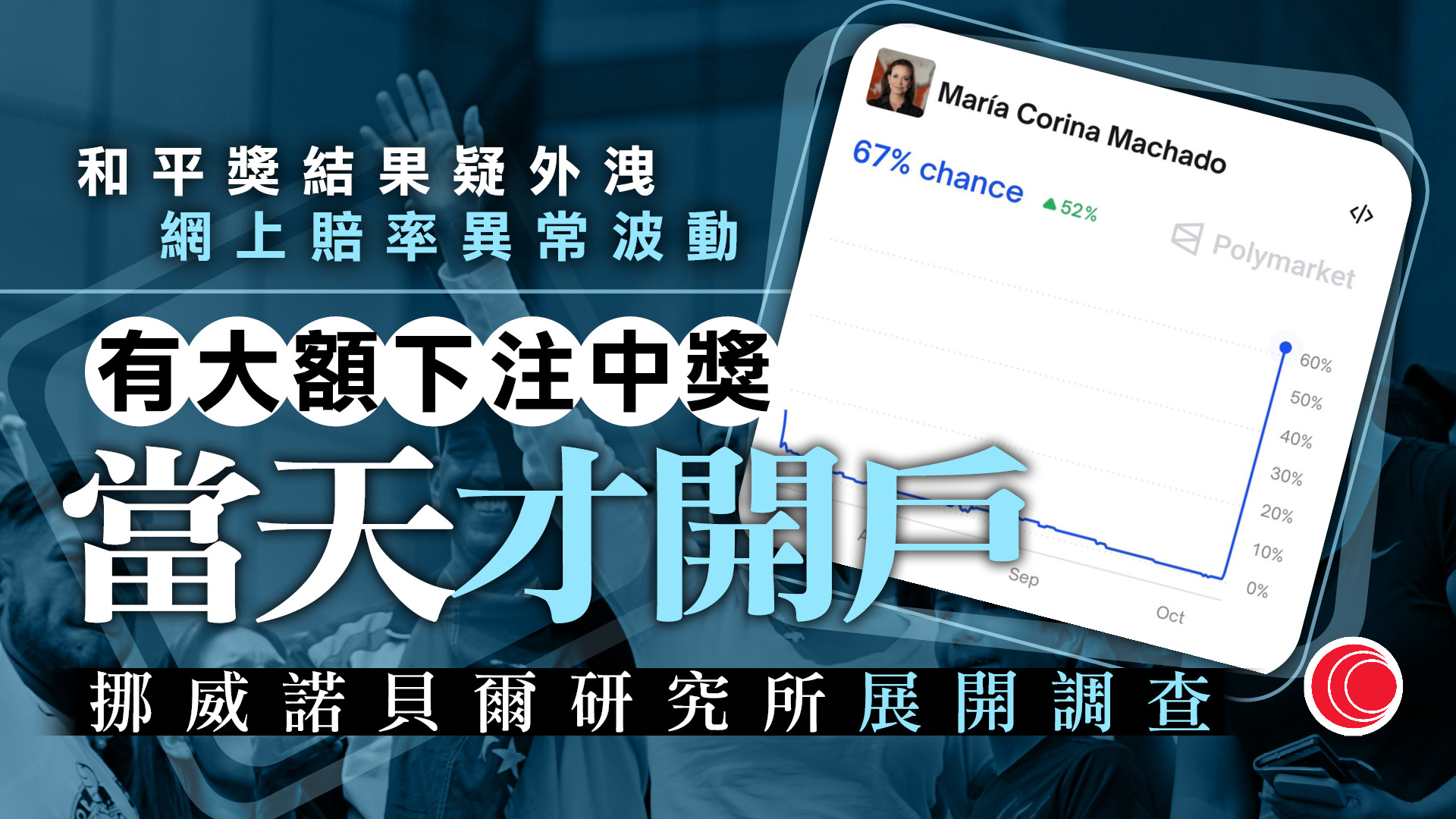 諾貝爾獎｜研究所調查和平獎結果疑遭洩漏　有博彩網站馬查多獲獎率急升73%