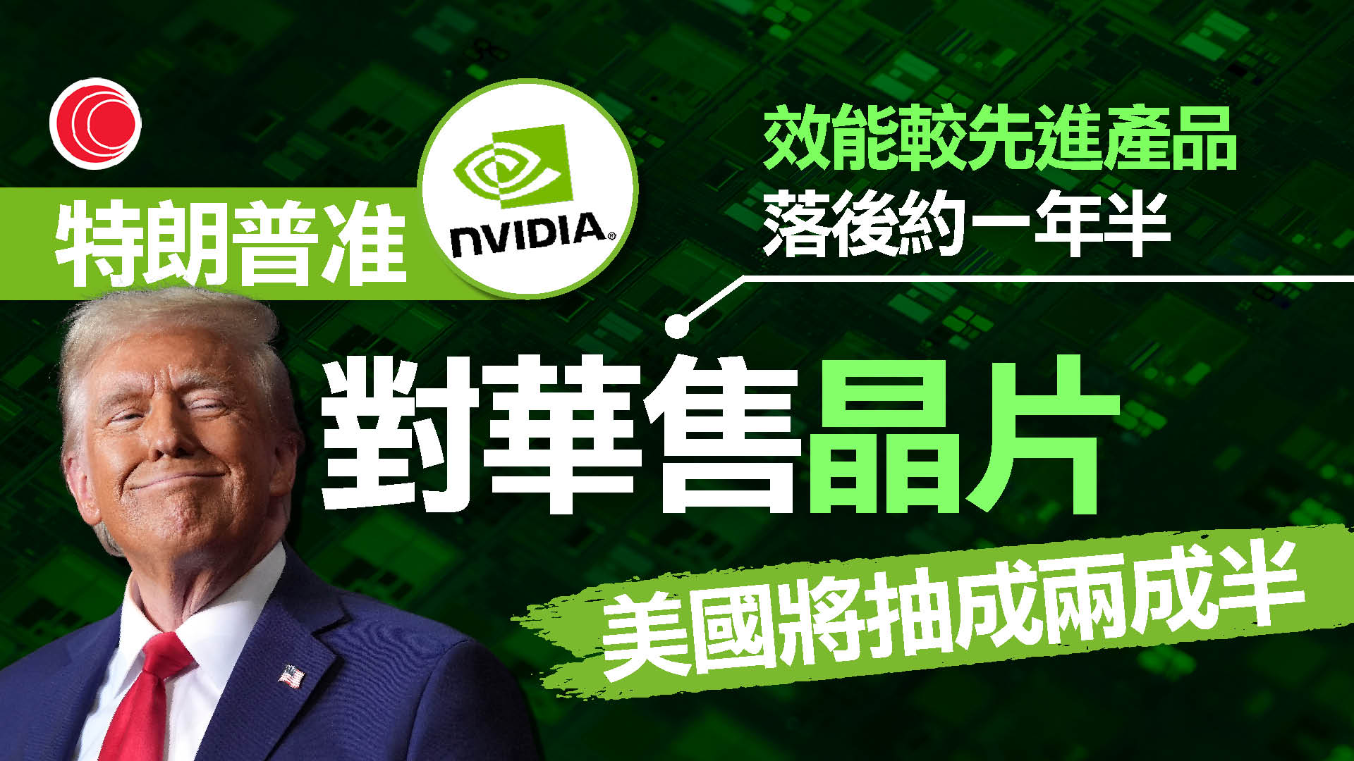 特朗普允英偉達向華售H200晶片抽成25%