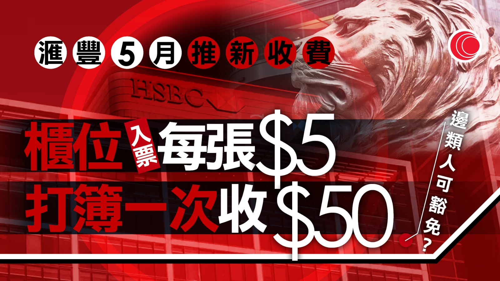 滙豐個人客戶5.1起櫃位入票每張$5、打簿每次$50　即睇新收費安排