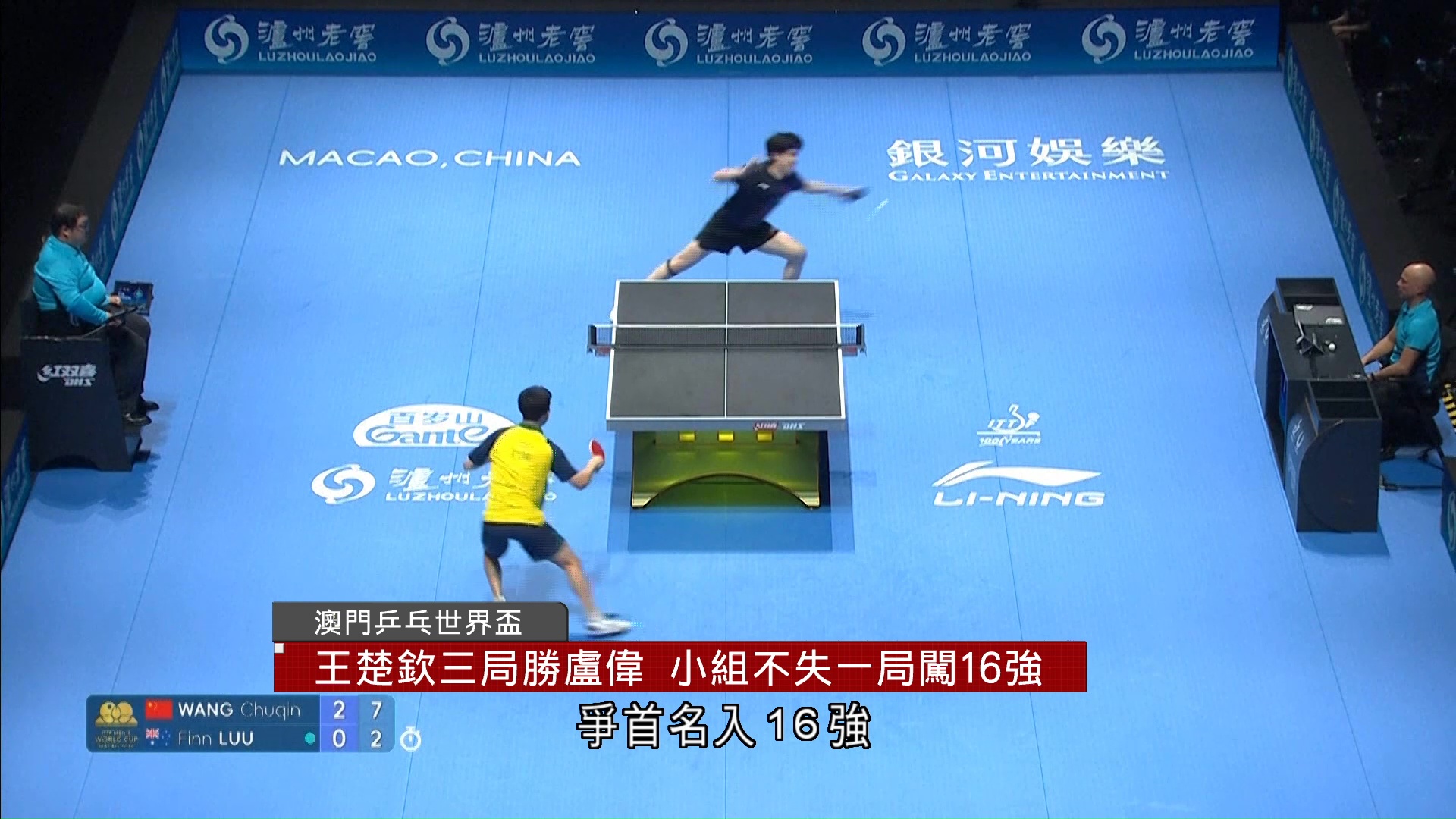 澳門乒乓世界盃｜王楚欽三局勝盧偉　小組不失一局闖16強