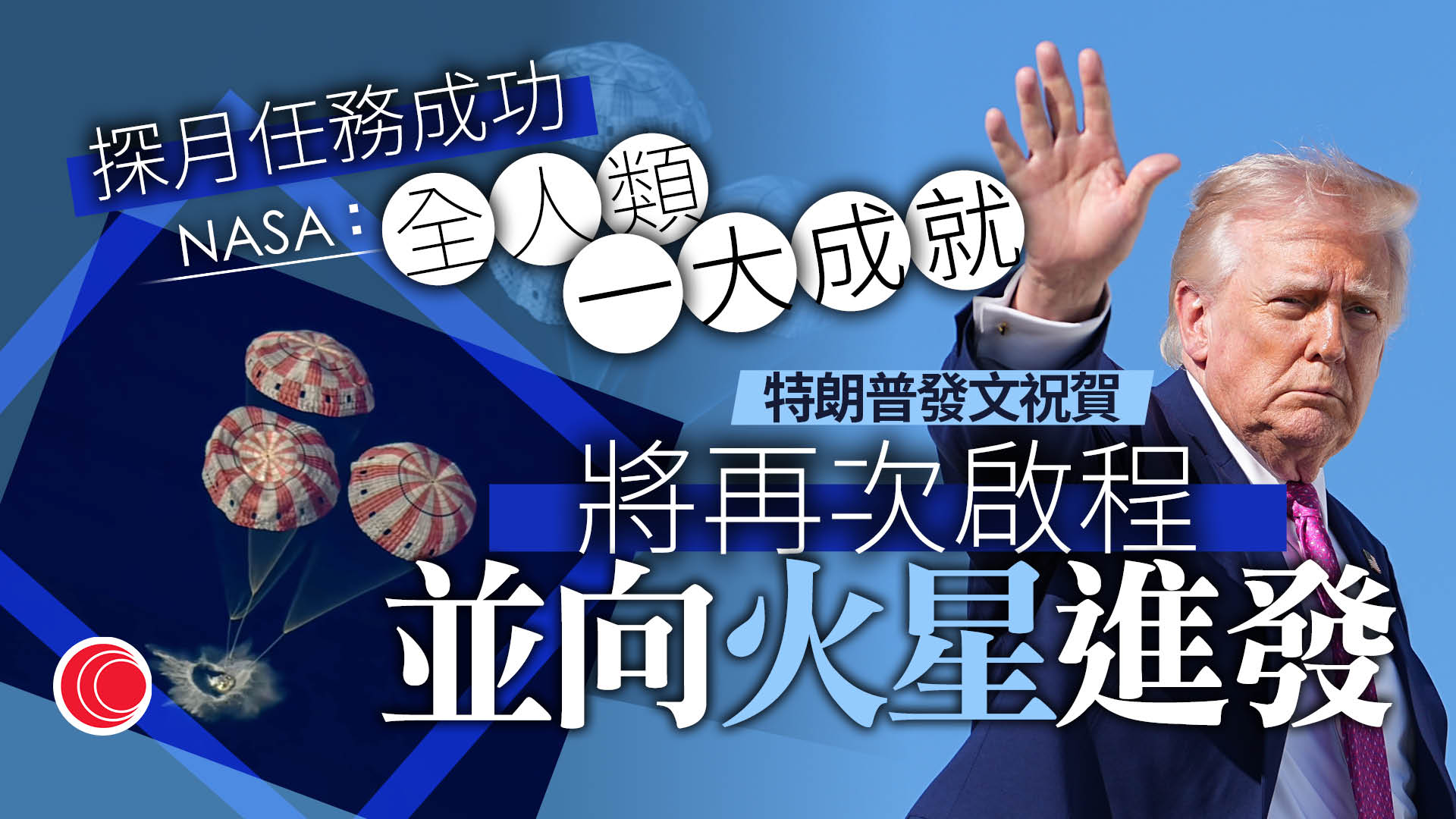 阿提密斯二號｜探月任務結束　獵戶座飛船成功地球　特朗普發文祝賀：向火星進發