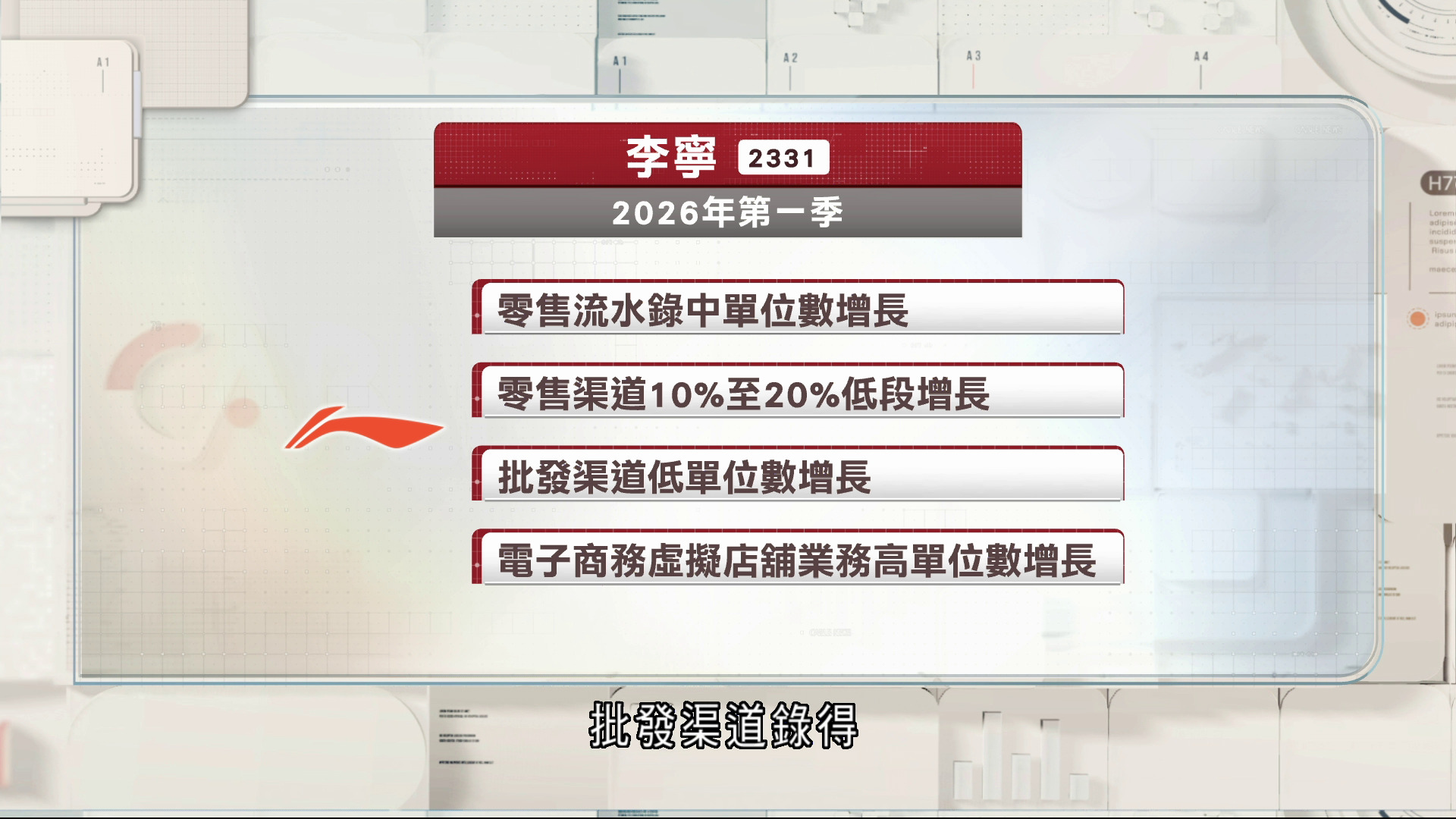 李寧首季零售流水按年錄中單位數增長