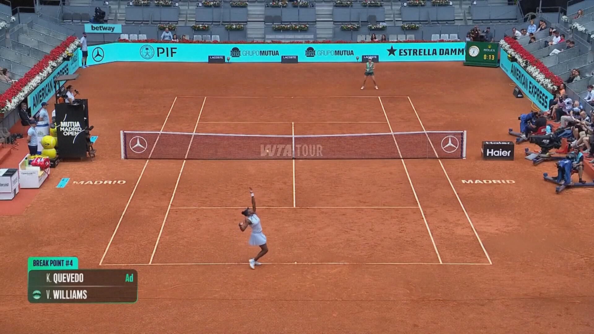 馬德里網球公開賽　雲露絲威廉絲女單首圈止步　嘉比亞闖次圈