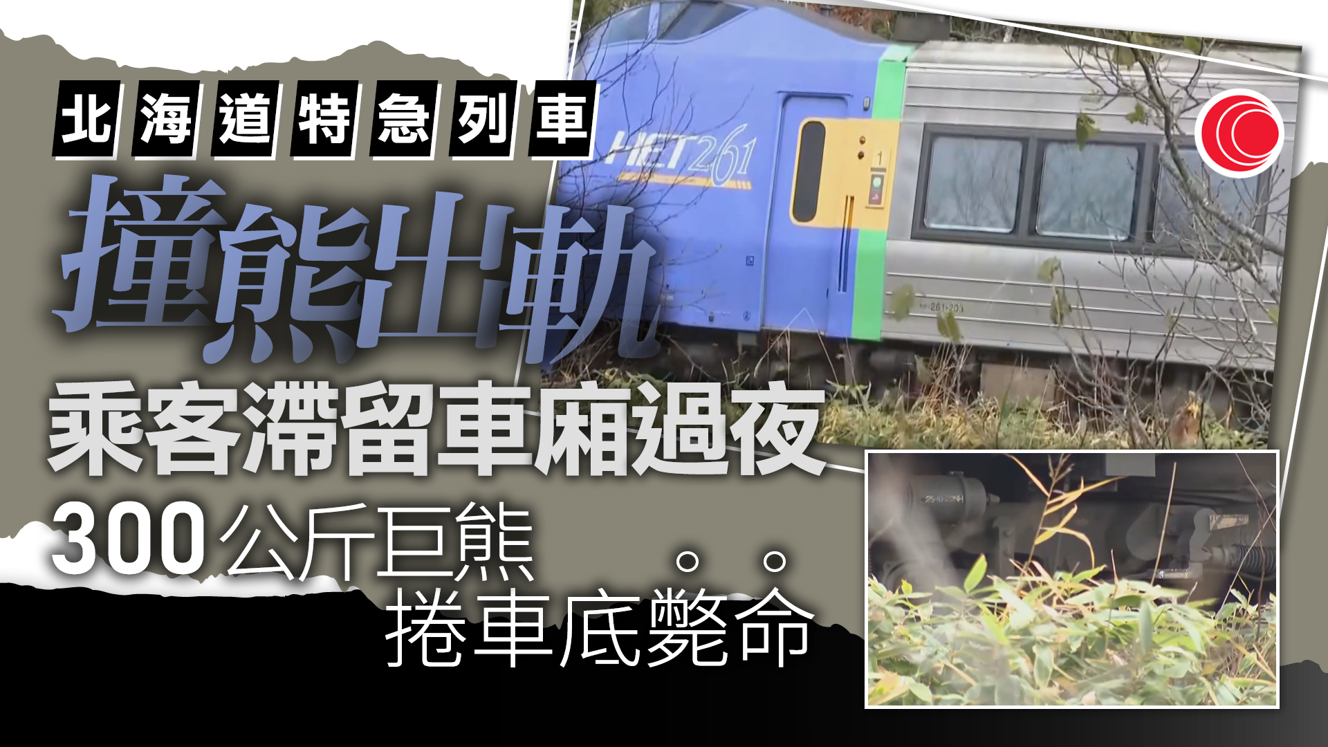 北海道JR列車撞熊後脫軌　34人滯留車廂過夜